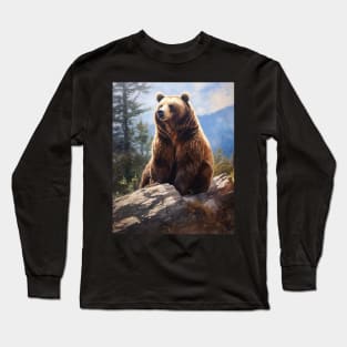 Oil paint, Hyperrealism, Amazing Zoo Brown Bear Long Sleeve T-Shirt